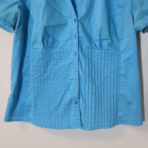 Ricki’s 18 Blue Pintuck Pleated Button Down Blouse Short Sleeve Stretch Workwear - Picture 3 of 14